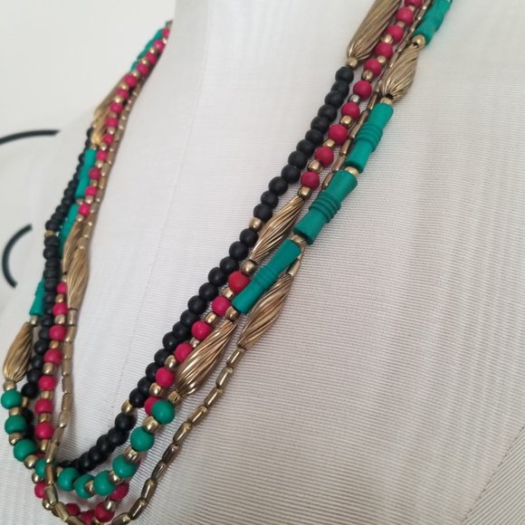 Funky Boho Colorful Multi Strand Necklace Jewelry - Picture 4 of 13